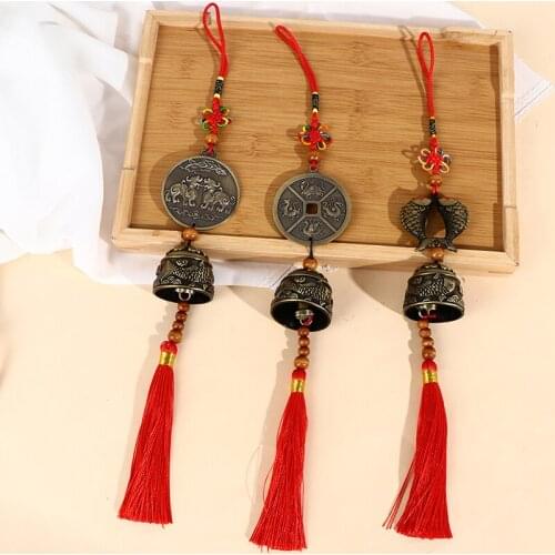 Brass Fish Wind Chime Hanging Bell Charm Chinese Knot Lucky Feng Shui Ornament Hanging Bell car ornament interior accessories
