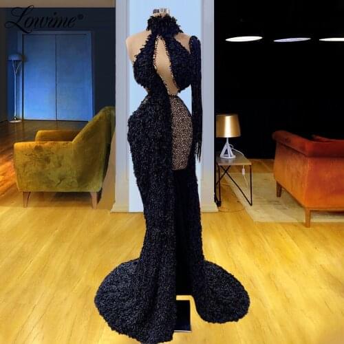 Lowime Black Cut-Out Design Long Prom Dress Crystals Women Celebrity Dresses 2021 New Arabic Mermaid Party Gowns Robe De Soirée