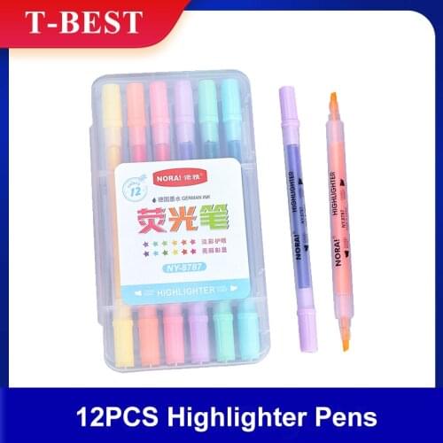 12Colors Dual Tip Highlighter Pens Chisel Tips Art Marker Pen for Children Students Adults Drawing Journaling Office Home School