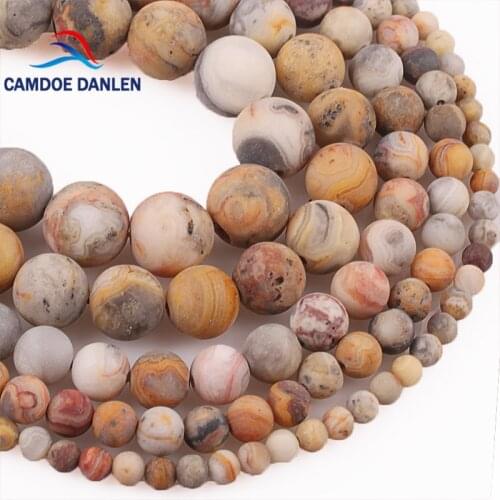 Natural Stone Matte Frosted Crazy Lace Agates Round Chalcedony Beads 4 6 8 10 12MM Diy Bracelet For Fashion Jewelry Making