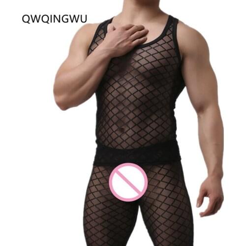 Mens Undershirts Soft Tops Sleeveless Mesh Fishnet Summer Vest Top Tees Fitness Tights Bodybuilding Sleepwear Nightwear Vest