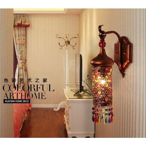 Tiffany Wall Lamp D90mm H400mm European Bedroom Lamp Color Crystal Sconce Lams Luminaria E27 LED 110-240V AC 100% Guaranteed