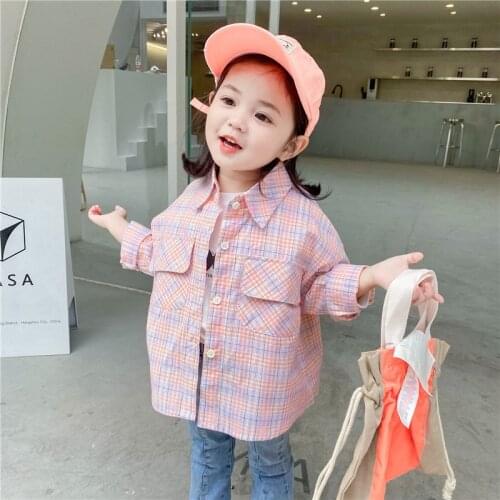Girls' Autumn shirt 2020 new Korean childrens wear top childrens wear pocket Long Sleeve kids blouse