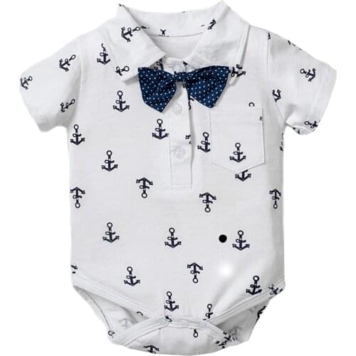 0-24M Infant Baby Gentleman Romper Cotton Anchor Bow Tie Tops+Strap+White Shorts Infant Romper 3Pcs Kids Outwear Clothes