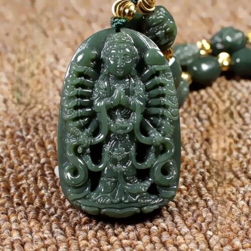 Natural Men Green Jade Pendant Hand-Carved Jadeite Necklace for Women Jewelry Fashion Accessories Mens Necklace