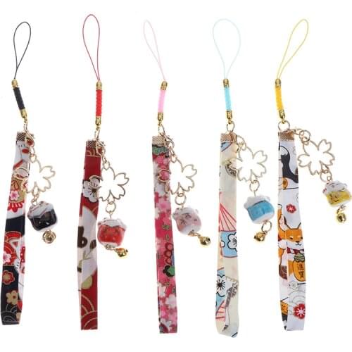 Phone Strap Lanyards Daisy Flower Cat Bell Mobile Phone Hang Rope Charm Key Chain Decor