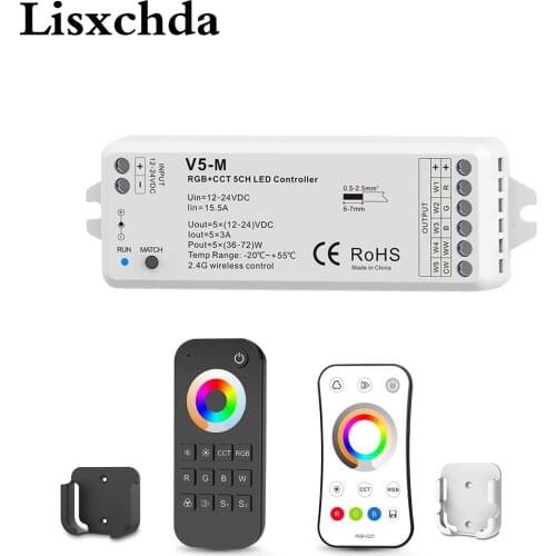 DC12-24V 5CH 15A 2.4G RF RGB+CCT LED Controller Color temperature brightness control for 5050 5630 RGB+CCT LED Strip light