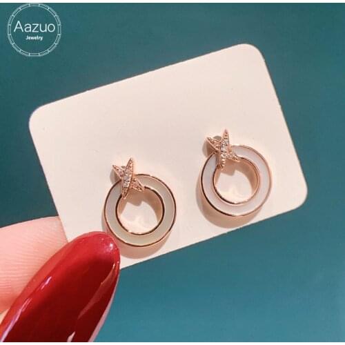Aazuo 18K Rose Gold Fashion Jewelry Real Diamonds Natural Whte MOP Classic Round Stud Earring Party Fine Jewelry Hot Sell