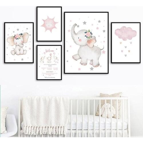 Elephant Star Moon Sun Cloud Rainbow Nordic Posters And Prints Wall Art Canvas Painting Nursery Wall Pictures Kids Room Decor