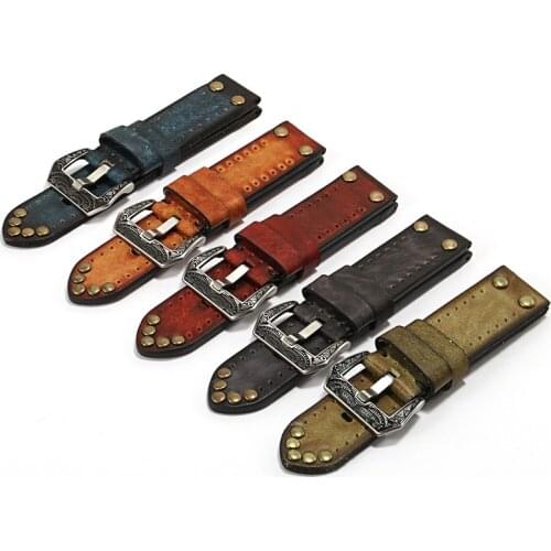 Replacement Strap For Mens Watch Accessories Soft Retro Cow Leather Watchband Horse Leather Bracelet 18 20 22 24mm