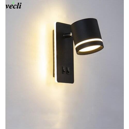Modern wall light hotel bedroom bedside lamp Nordic creative rotatable wall lamp with switch LED reading spotlight