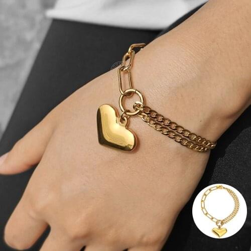 Stylish Heart Love Charm Bracelet For Women Girls Stainless Steel Curb Cuban Paperclip Link Jewelry Gift 2021 New LDB316