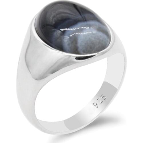 Turkish Men Women Rings 925 Sterling Silver Oval Natural Agate Stone Rings Simple Fine Jewelry Couples Anniversary BirthdayGift