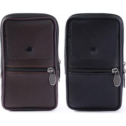 Outdoor Fashion Vertical PU Leather Men Waist Pack Portable Zip Coin Purse Phone Bag Fanny Pack Pocket Mini Belt Waist Bags