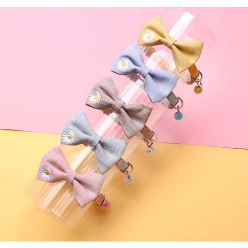 Bow and Bell Cat Collar 3D Embroidered Flower Decoration Kitty Chihuahua Collars Pets Supplies