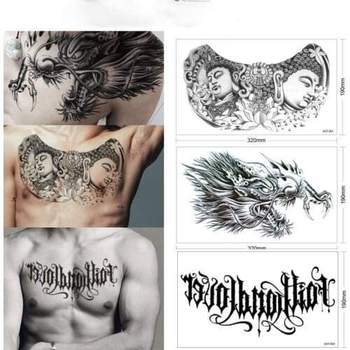 Temporary waterproof long-lasting dragon head over the shoulder tattoo beauty chest stickers letter tattoo stickers