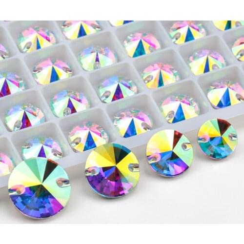 All Sizes Rivoli Crystal AB Glass Stones Flatback Sewing Crystal Strass Craft Sew On Rhinestone For Clothes