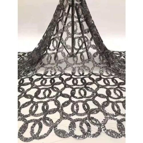 High Quality French Mesh Lace Fabric Tulle Sequins Circle Embroidery Craft Trim Sewing DIY Evening Wedding Dress 5 Yards