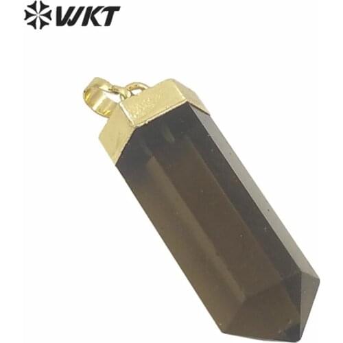 WT-P1562 Unique fashion gold top hexagonal point smoky pendants populared spirit quartz point natural stone women pendants