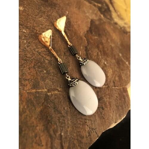 Dr Stone Natural Stone Women 'S Cat 'S Eye Stone Rose Gold Plated Earrings KR 439800215