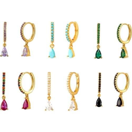 Black/Green/White/Purple/Blue Crystal CZ Water Drop 925 Sterling Silver Small Hoop Earrings for Women Earrings Fashion Jewelry