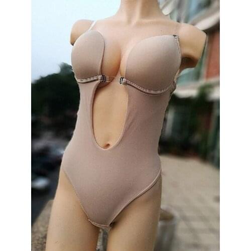 Halloween Party Dress Bodysuit Underwear Women Body Shaper Slips Backless Bra G-string Waist Trainer U Plunge Underdress