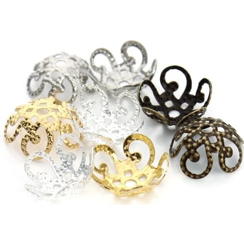 100pcs/lot 8X4.5mm Gold Metal Hollow Flower Spacer Beads End Caps Pendant DIY Charms Connectors For Jewelry Making Findings