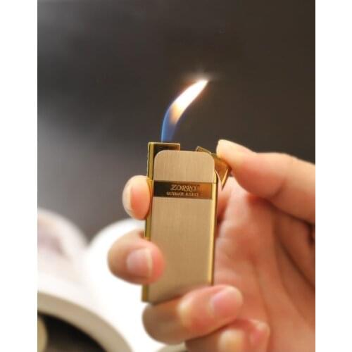 Zorro Ultra-thin Butane Gas Metal Inflatable Windproof Lighter Copper Shell Drawing Lighting Business Gift Cooking Accessory