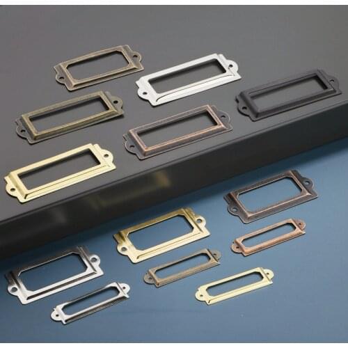 10PCS Antique Handles Metal Label Pull Decorate Frame Name Card Holder For Cabinet Drawer Box Case Knob Furniture Hardware Parts