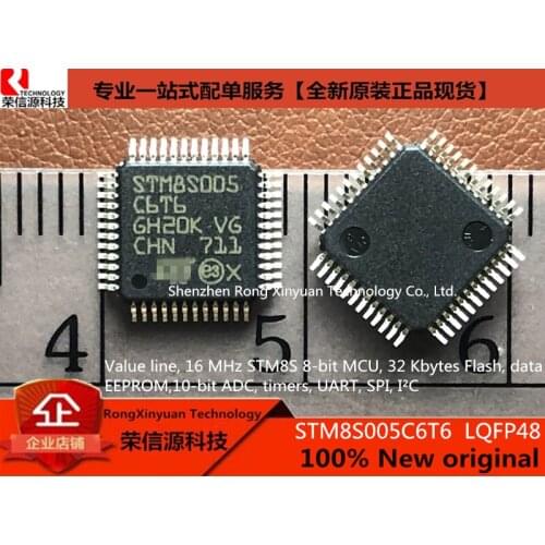 100% New original STM8S005C6T6TR STM8S005C6T6 STM8S005 . IC MCU 8BIT 32KB FLASH 48LQFP, timers, 10-bit ADC