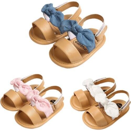 2021 Lovely Newborn Baby Girl Cute Summer PU Sandals Cute Bowknot Anti-Slip Soft Princess Style Sole Shoes 0-18M