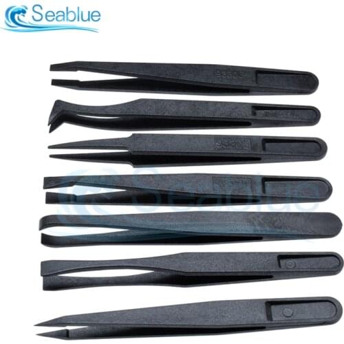 7Pcs Anti-static ESD Carbon fiber Tweezers Maintenance Tools Industrial Precision Curved Straight Tweezers Repair Tool Kits
