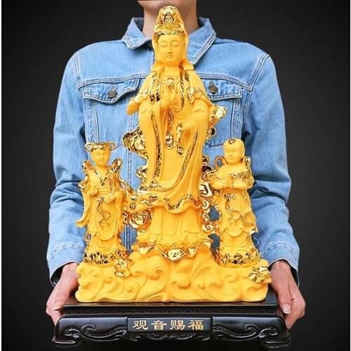 Southeast Asia Buddhism HOME shop family Bless Safe healthy good luck Guanyin bodhisattva JIN TONG YU NV Buddha golden statue