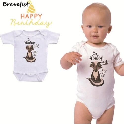 Newborn Fox Bodysuits Cotton Cute Boys Girls Clothes Short Sleeve Round Neck Baby Jumpsuits White Children Outfits Overalls