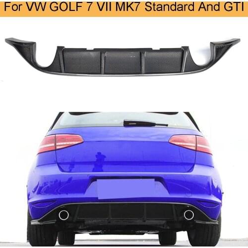 Carbon Fiber Car Rear Bumper Diffuser Lip Spoiler for VW Volkswagen GOLF 7 VII MK7 Standard and GTI 14-16 Black FRP dual exhaust
