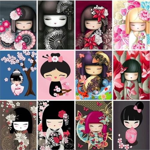 DIY 5D Diamond Painting Cross Stitch Full Round Drill Japanese Doll Cartoon Diamond Embroidery Mosaic Home Decor Handmade Gift