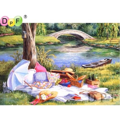 DPF Diamond Mosaic Embroidery Riverside gathers Diamond Painting Cross Stitch Square Sets Unfinished Decor picture
