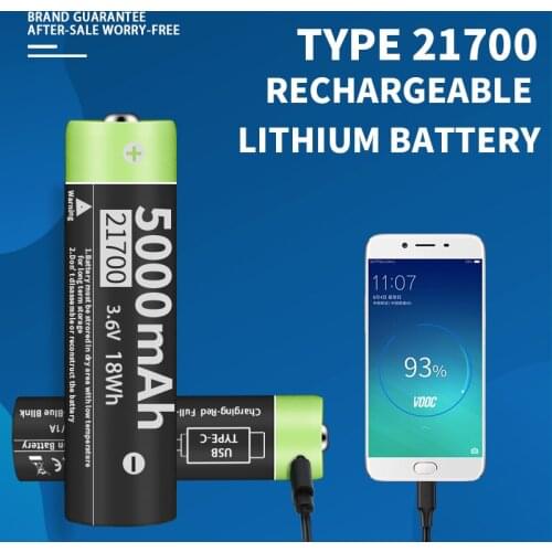 EXPUNKN Original 21700 3.6V 5000mAh USB Rechargeable Li-ion Battery for Flashlight Electric Mouse Toy Battery + 3 in 1 Cable