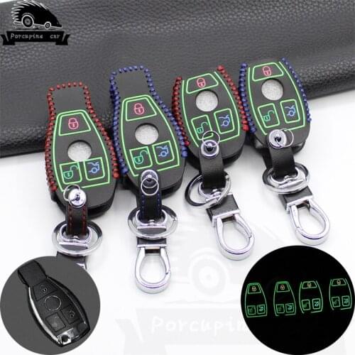 Noctilucent leather Car Key Cover Case Shell Bag Protective For Mercedes A B R G Class GLK GLA w204 W251 W463 W176 Accessories