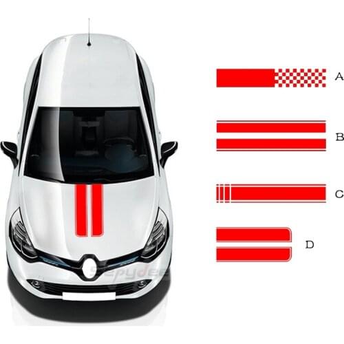 Car Hood Bonnet Stickers For Renault Clio RS Campus Megane Twingo Sandero Sport Stripes Auto Engine Cover Decal Car Accessories