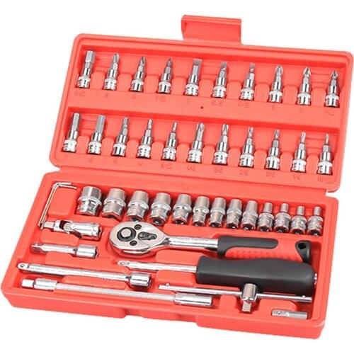 46pcs 1/4-Inch Socket Ratchet Wrench Set Combination Car Repair Tool Kit for Auto Hand Tools for Vehicle Maintenance