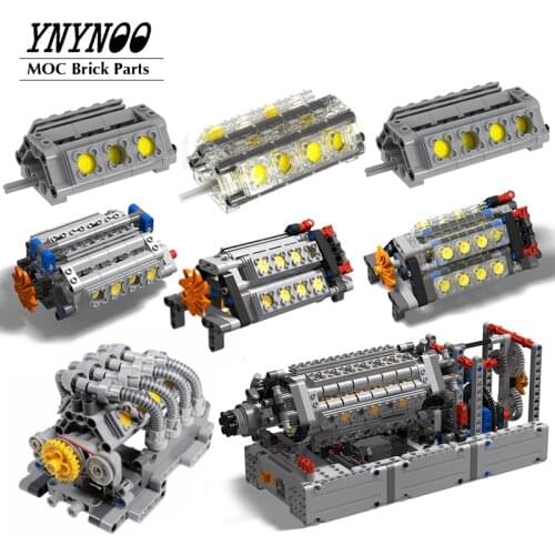 MOC High-Tech V8 16-Cylinder Engine Unit V6 V8 V12 W12 V16 W16 Engine Building Block Bricks Kits Model Parts Children DIY Toys