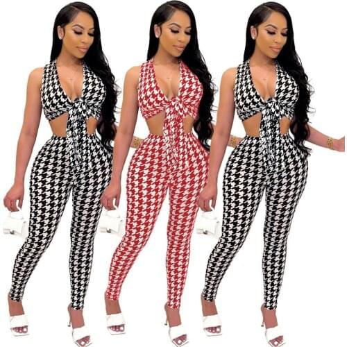 Classic Plaid Printed Tracksuit Two Piece Outfits Women Pants Sets Vest Crop Top High Waist Trousers Office Lady Streetwear