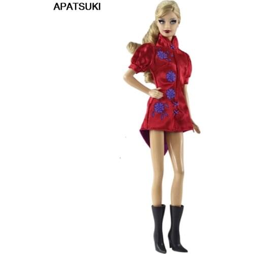 Red Blue Flower Tops Clothing for Barbie Dolls Outfits Short Sleeve Tops for 1/6 BJD Doll Clothes Dollhouse Accessories