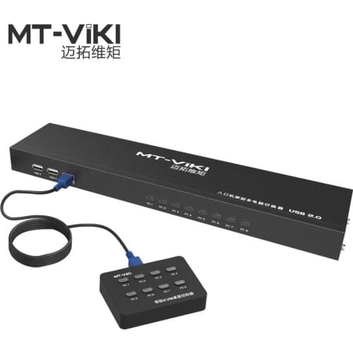 MT-VIKI 8 Port KVM Switch with Wired Remote Controller Smart Manual Key Press VGA USB 1U Rack-mount for PC NVR MT-801UK-L