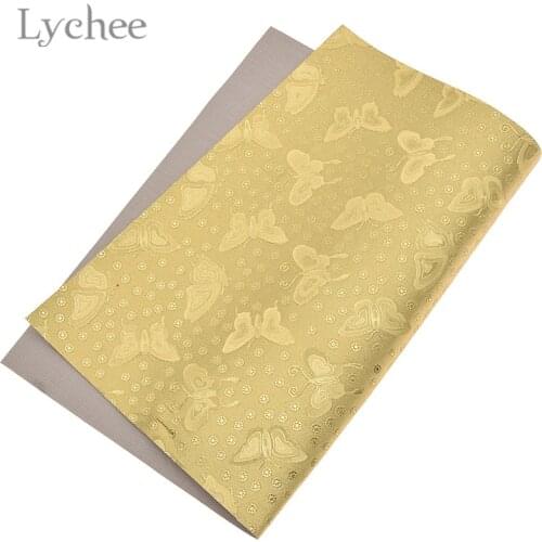 Lychee Life 1 PC A4 Butterfly Flower Embossed PU Leather Gold Color Synthetic Leather Fabric DIY Material For Handbag Garments