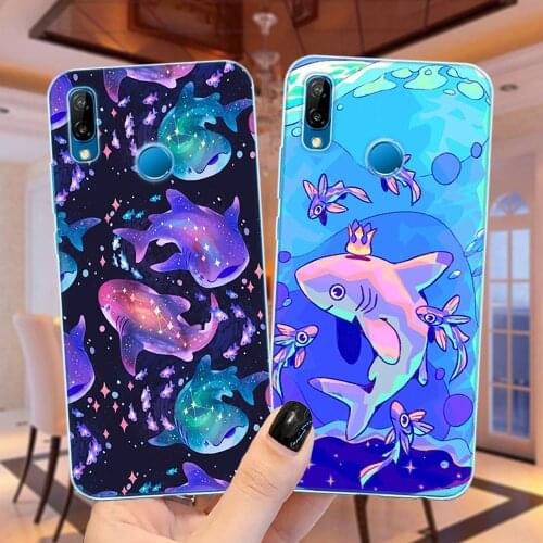 Cute Cosmic Whale Shark Silicone Phone Case For Capa Huawei P30 P10 P20 P40 Lite E Pro Y9 2019 P30Lite Coque Soft TPU Cover
