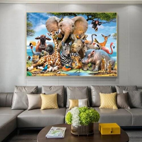 Animal Family Monkey Elephant Zebra Lion Canvas Painting Wall Art Posters Prints Wall Pictures for Kids Room Home Cuadros Decor