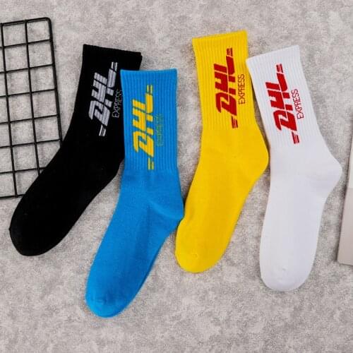Socks men Letter Hip Hop basketball skateboard white Black Blue Yellow happy socks Cotton Cool streetwear Funny Mens Sock