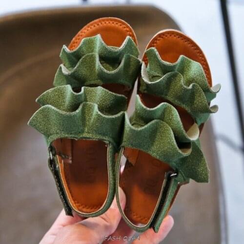 2021 new fashion girls' beach sandals leisure ruffled comfortable soft sole beach shoes childrens toddler shoes